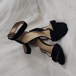 Antonio Melani Leather Zipper Back Strappy Stilletto Heels